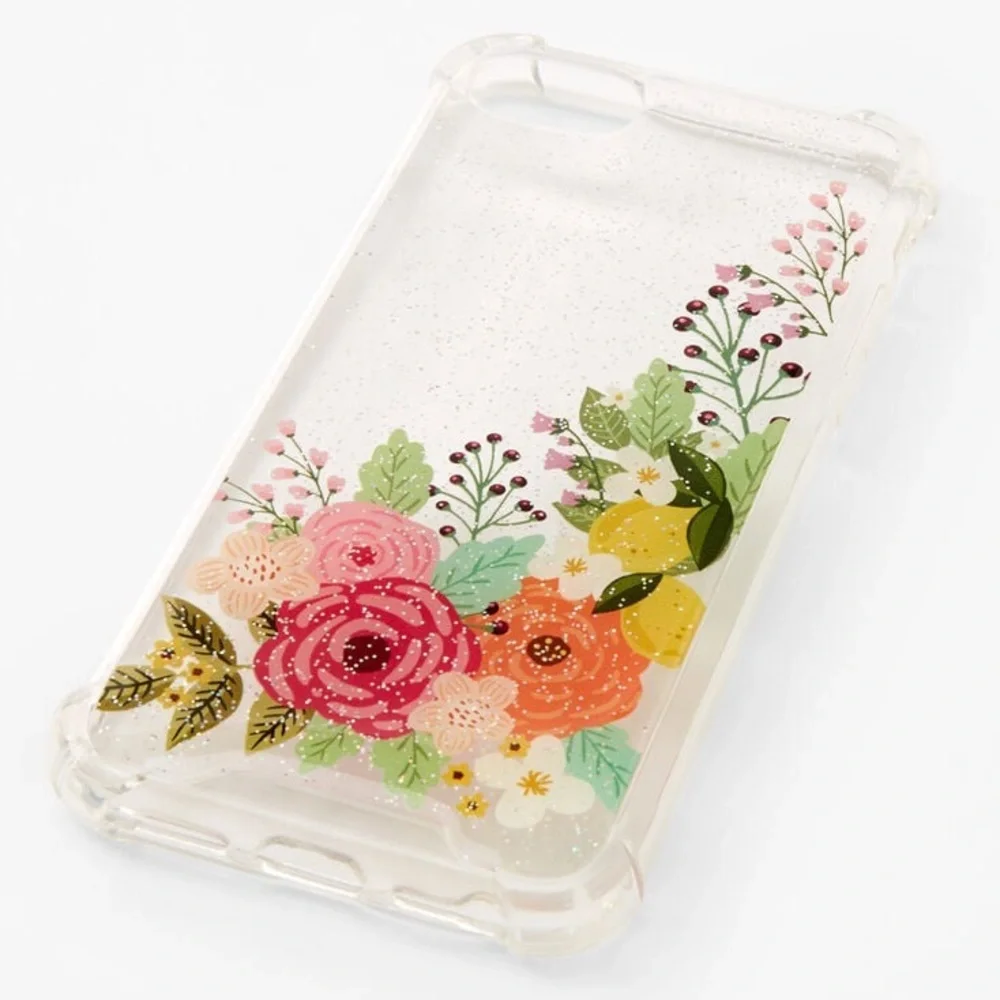 Clear Glitter Floral Phone Case For IPhone 12 Pro Max
